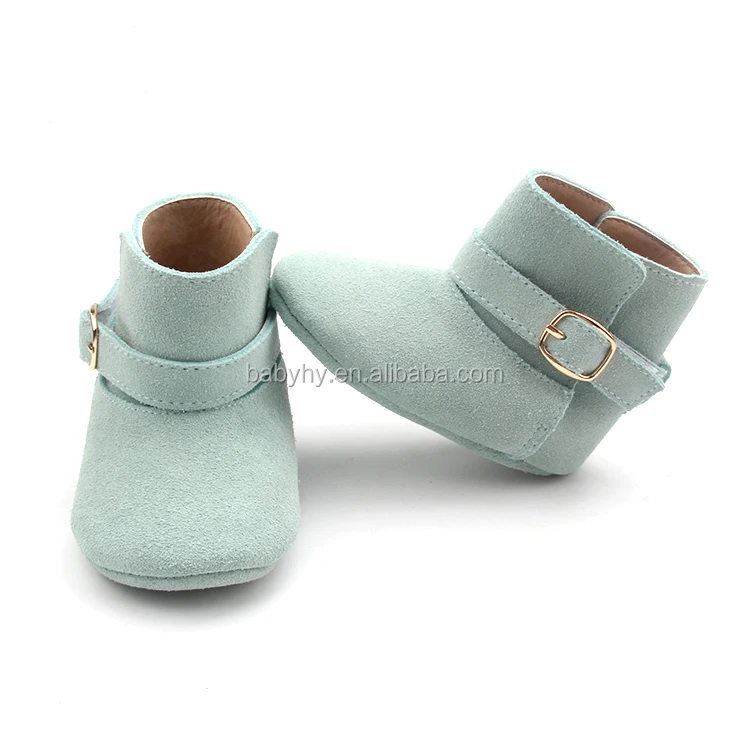 Light Blue Ankle Genuine Leather Baby Christening Baptism Infant Booties for Sale