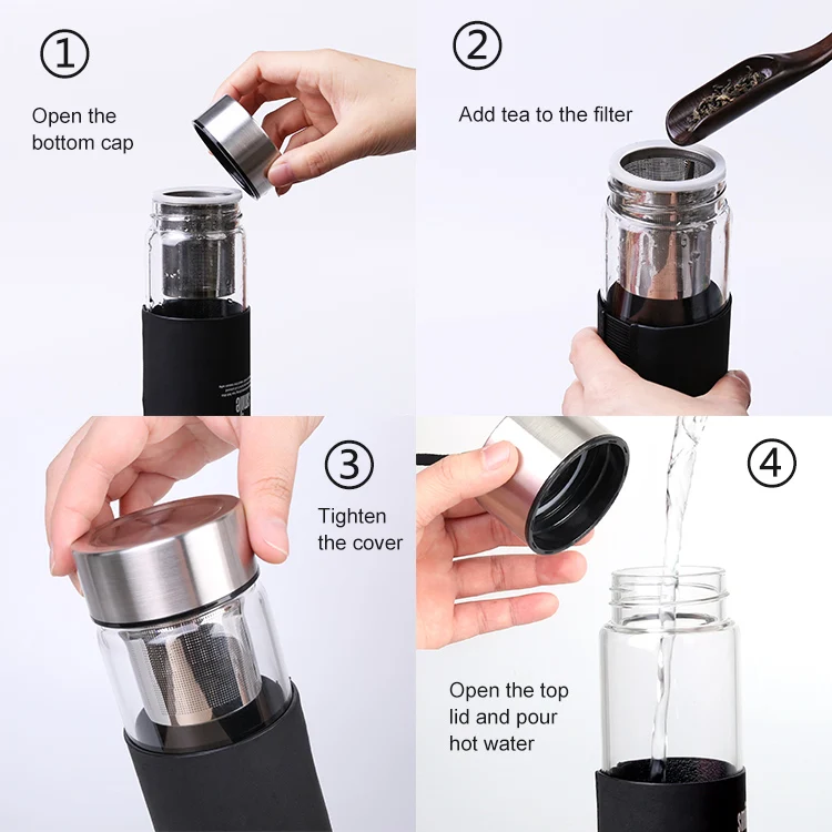 Personalized private label custom logo portable bpa free glass tea infuser water bottle with tea infuser