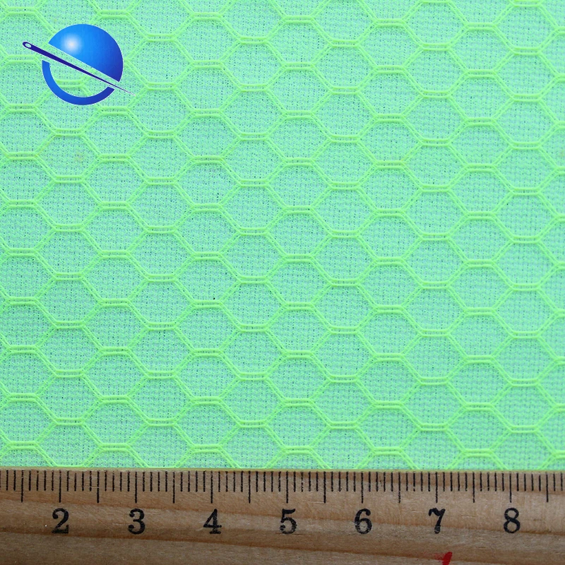 Wholesale polyester hex hexagonal hole mesh filament yarn knitting eco friendly honeycomb tulle fish net fabric for shoes bags