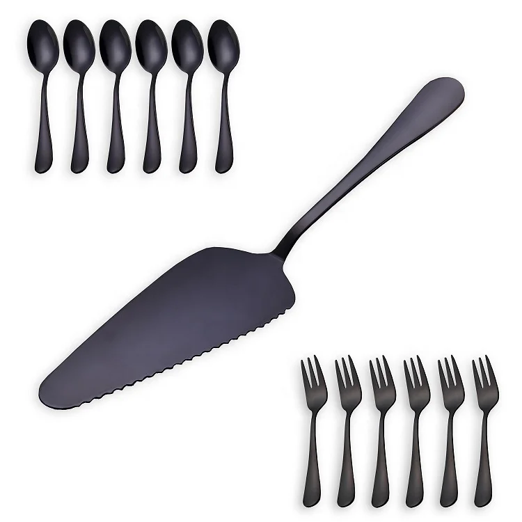 Набор черных столовых приборов для пирога, набор из нержавеющей стали для резки тортов, кофейной ложки и десертной вилки