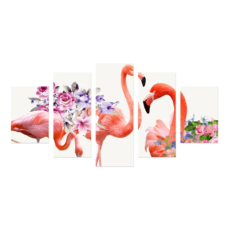 
3D red crane flower painting 5-piece wall art picture frameless picture diy painting wall 