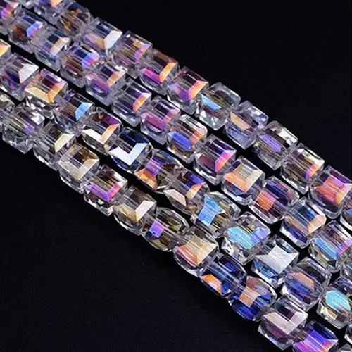 AB Colorful DIY Cube Crystal Glass Beads Faceted Square Charm Beads