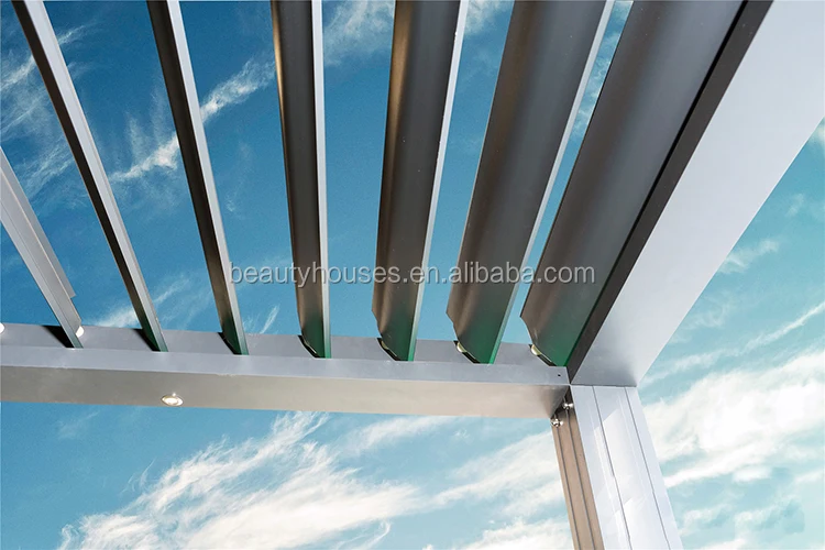 
Rainproof aluminum electric louver pergola outdoor with LED light 