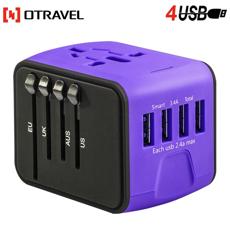 Otravel 2021 new arrival smart 4 usb port travel plug adapter  travel power adapter universal