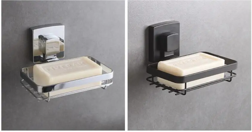 Bathroom Accessories Strong Stainless Steel Black Vacuum Suction Cup Soap Dish Holder