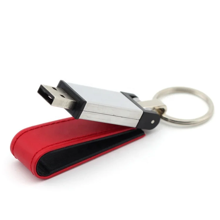 Wholesale custom business gift high grade  leather  usb flash drive with keychain