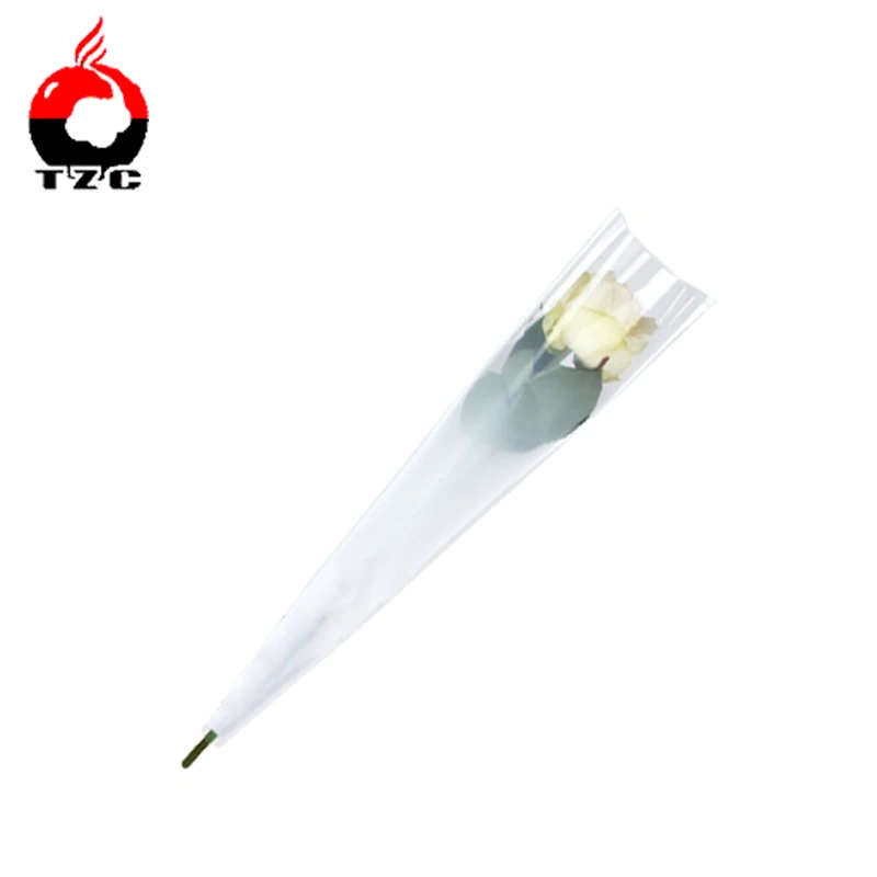 Transparent cone shaped plastic flower wrapper bags