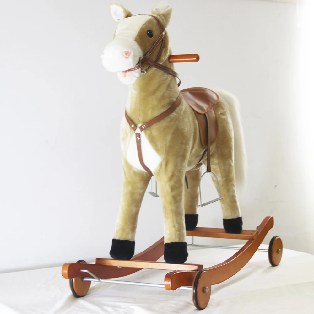 Large Plush Rocking Horse with Wheels for Kids