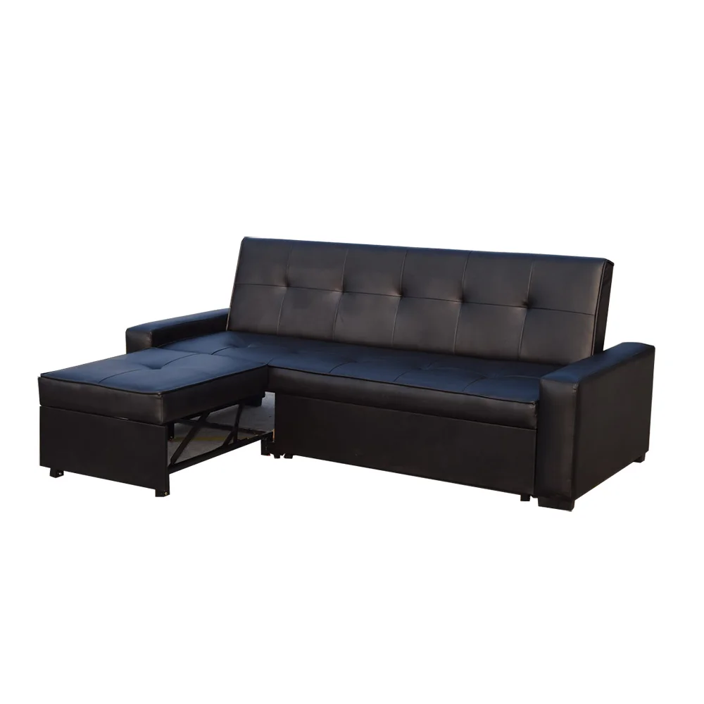 Seattle style multi purpose black leather sofa bed