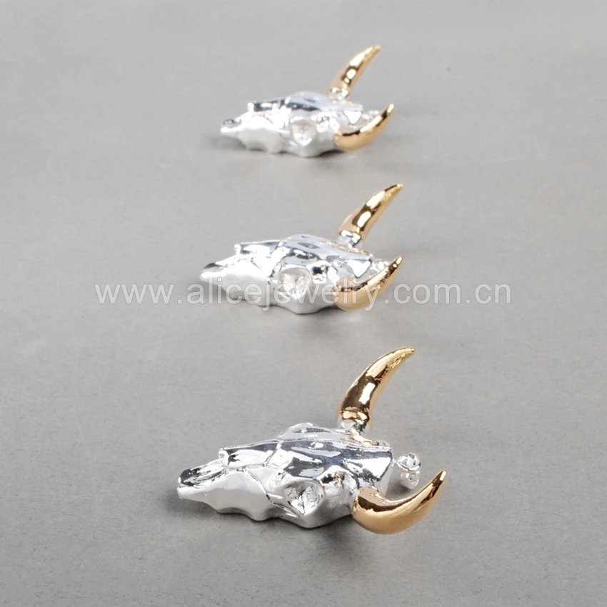 G0844 Bull Cow Head Skull Silver Gold Necklace Horn Animal Jewelry Oxen Buffalo Pendant