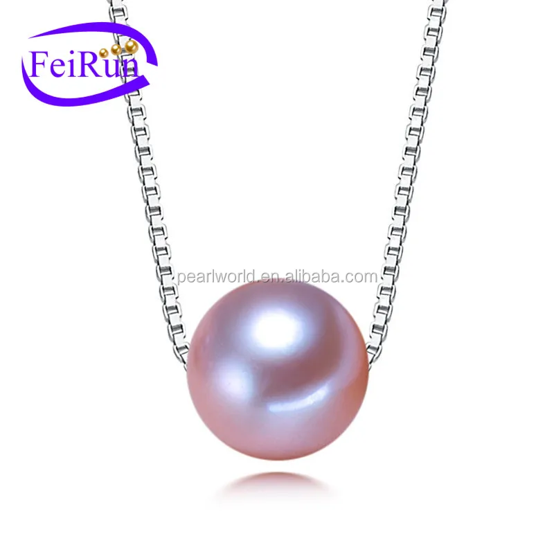 FEIRUN 9-10mm purple natural real round pearl pendant wholesale price,fashion new pendant necklace design
