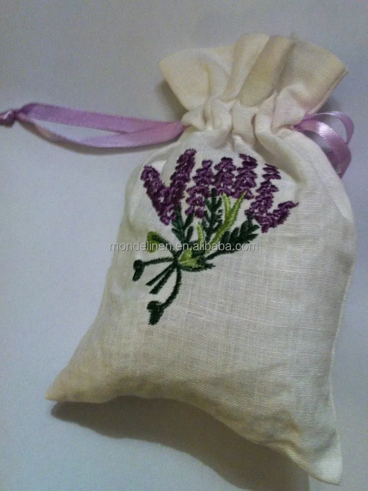 clasicall hot sale 100%linen lavender sachet bag with embroidery
