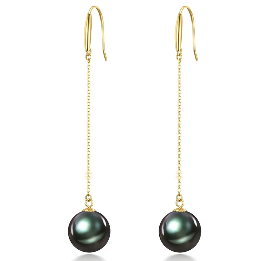 10-11mm 3A grade 18K karat gold black real tahiti pearl earring