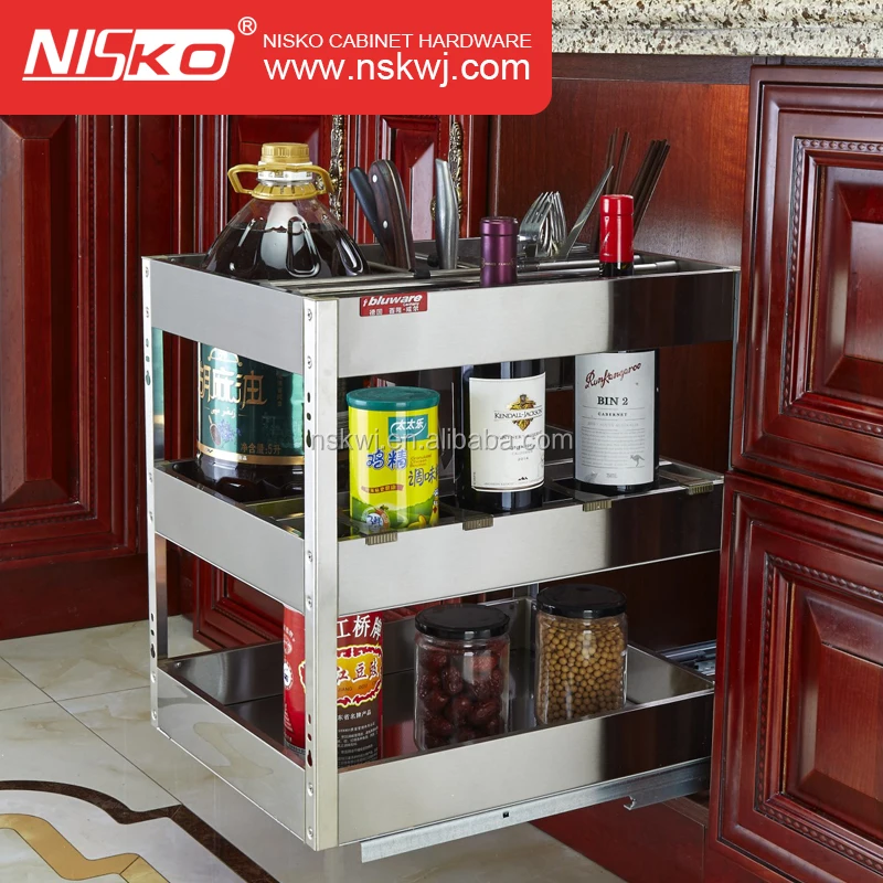 Bottle Pullout Kitchen Stainless Steel Pull Out Basket with Soft Closing for 200 mm Cabinet