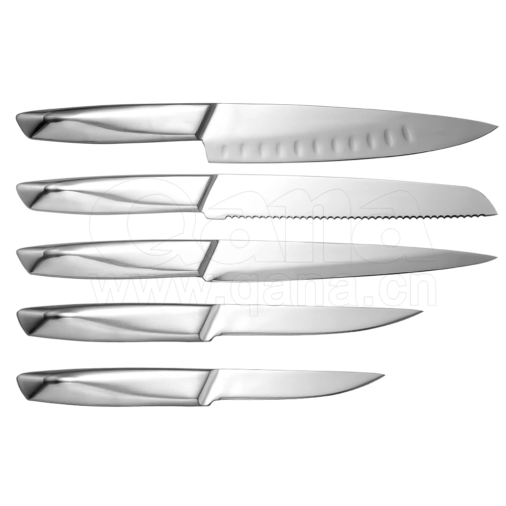 QANA Factory Wholesale OEM  6 pcs Zwillings Stainless Steel Knife Set with wooden Block kitchen damascus chef steel knife