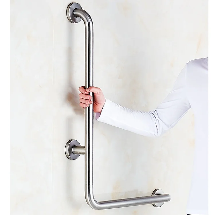 L shaped bath safety disabled stainless steel shower grab bar