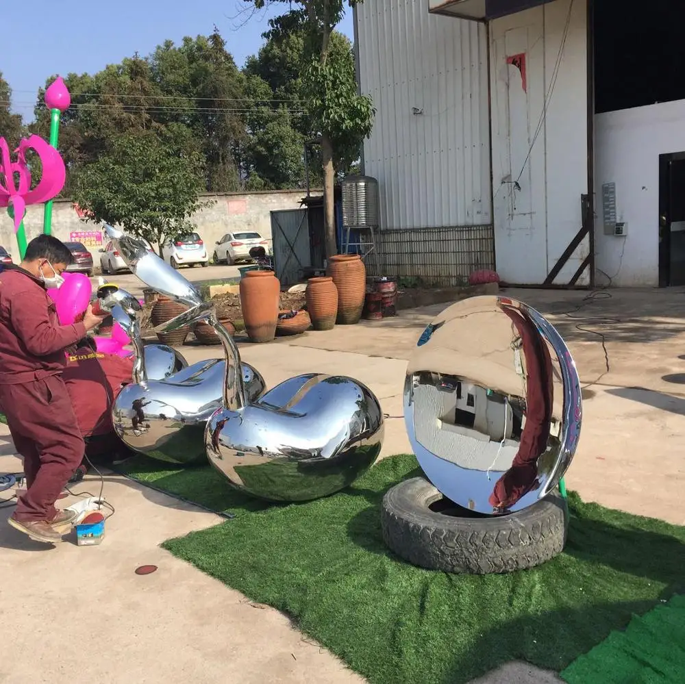 Modern wall art concave dish mirror polished garden statue home decoration window display metal craft sculpture factory supply