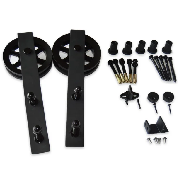 Chrome Factory Black Customized Size Sound Proof Metal Steel Sliding Barn Door Hardware Roller Rails Kit