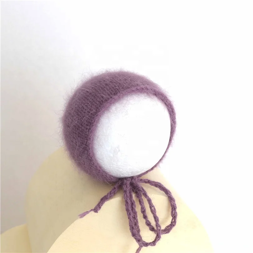 Ангорская шапка для новорожденных вязаная шапочка с начесом Серая маленьких мальчиков шапка-альпака детская фотографирования пушистая младенцев реквизит