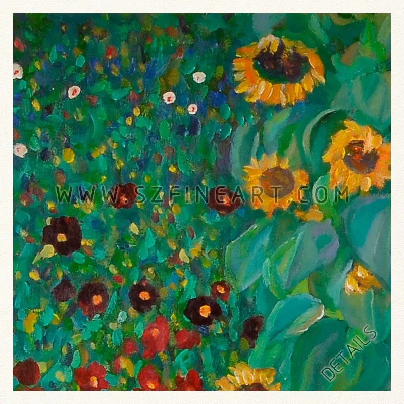 Bauerngarten mit Sonnenblumen, 100% Handmade Morden Oil Painting Canvas Reproduction of Gustav Klimt