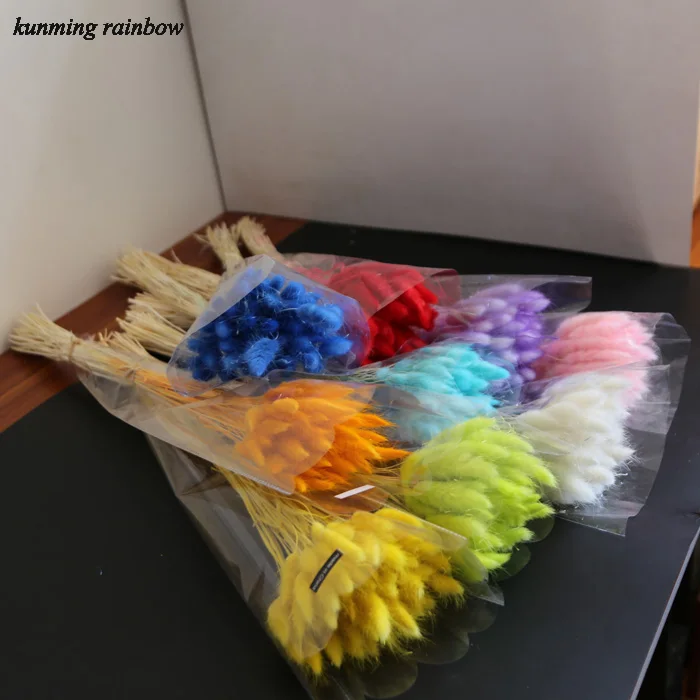 Dried flower bouquet colorful preserved lagurus flower as bridal bouquet