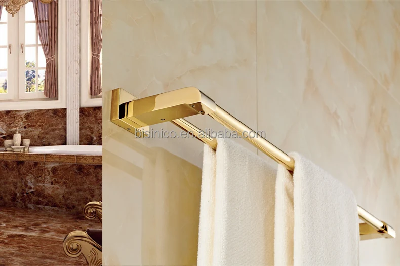 European Luxury Copper Towel Bar, Dual Gold Plated Brass Towel Bar, Bathroom Metal Accessories