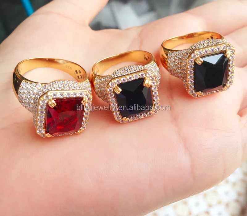 
Hip hop jewelry 18k gold iced out ruby ring designs for men 