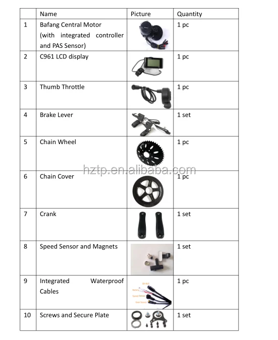 Kit electric bike 48V for diy bicycle 500W bafang 8FUN BBS02 motor kit with waterproof cable