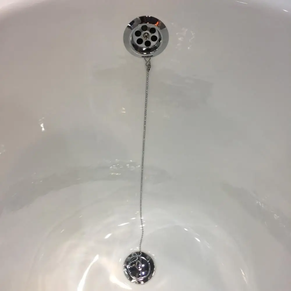 classical bathroom drain and overflow with chain plug chrome finish