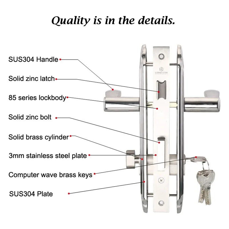 High Quality Hardware Lock Handle Luxury Door Rosette Cylinder Escutcheon Stainless Steel Tubular Lever Door Handle Key