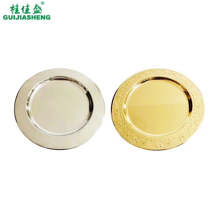 
Trays Stainless steel round flat charger plate for serving dinner food 