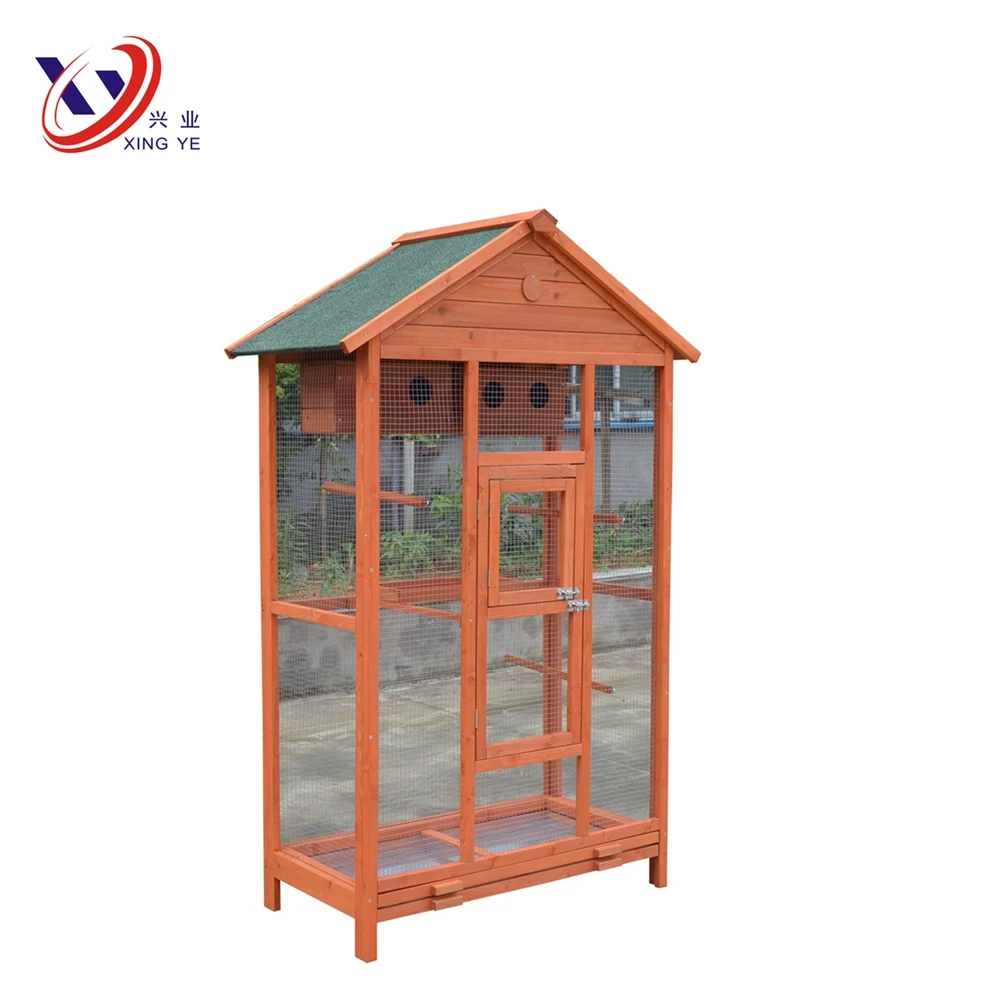 Newest solid fir wood brid cage with 2 nesting box&2 metal tray&3 perches