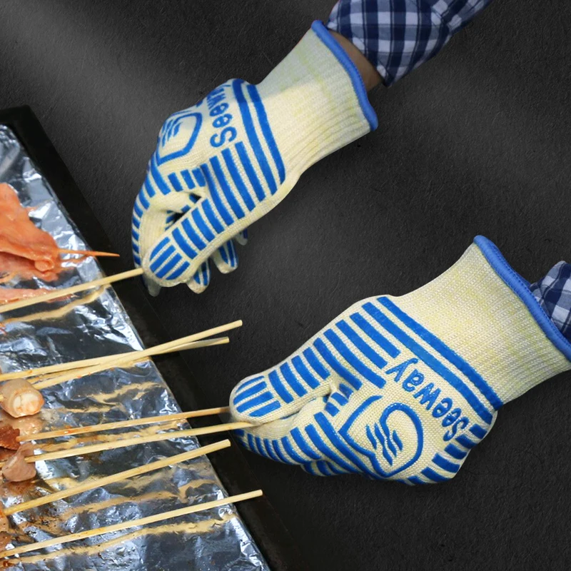 Seeway Triple layer Five Fingers 1472F heat Gloves For BBQ Grilling