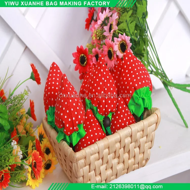 Strawberry folding fruit shape shopping bags with polyester nylon fabric