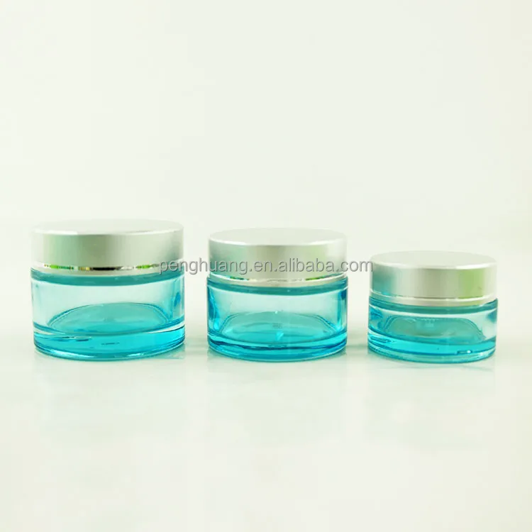 
wholesale translucent blue cosmetic packaging set empty glass cream jar bottle cosmetics cream glass bottles and jars skin care 