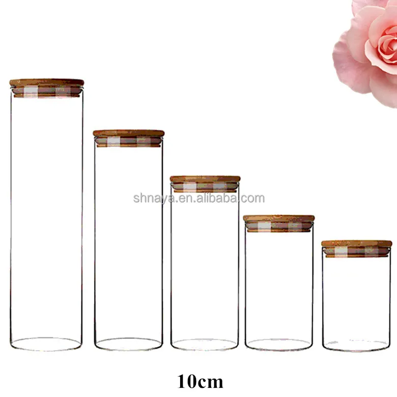 kitchen use borosilicate glass jar with bamboo lid