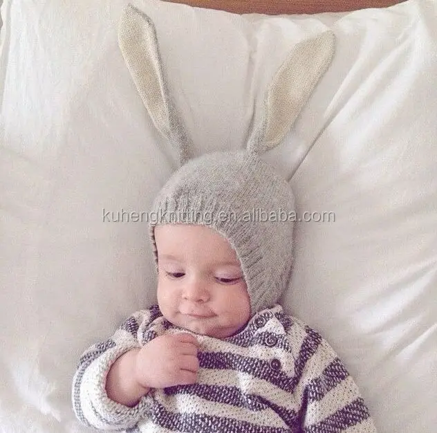 Cute knitted baby hats with long bunny ears