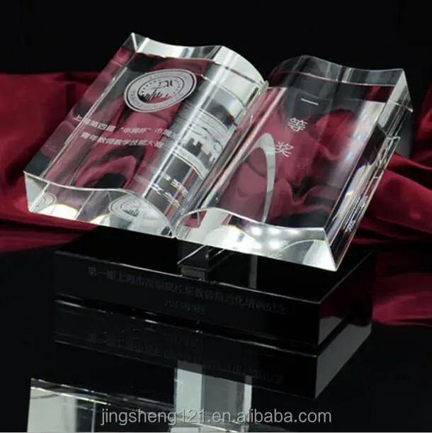 Новый дизайн, прозрачный хрустальный открывающийся книжный трофей для подарка на День учителя