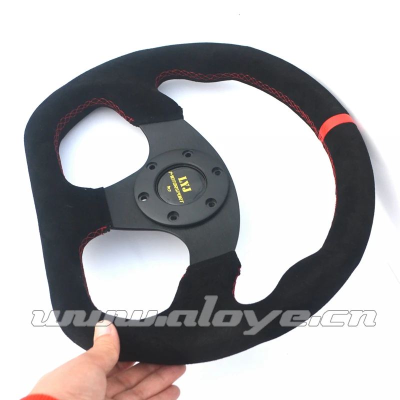 With Real Carbon Fiber Button 325mm Flat Suede Racing Car Steering Wheel