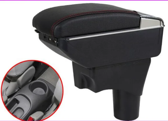 Hyun dai Accent Verna i10 arm rest armrest box console refitting accessories car Double Layer raised 7 USB Black perfect fit