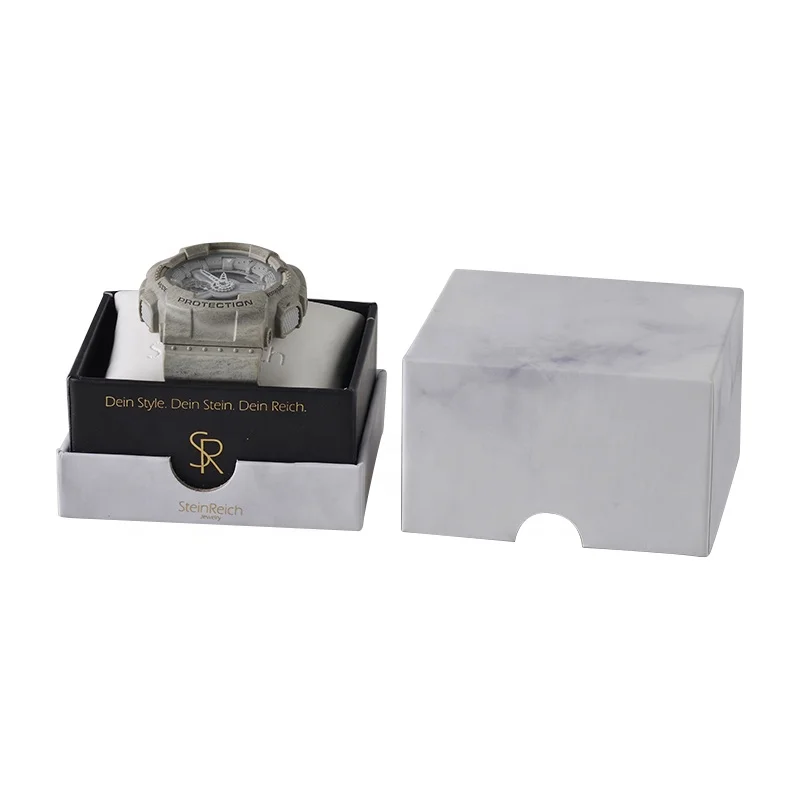 High end design quartz watch packaging paper box marble printing custom logo watch box