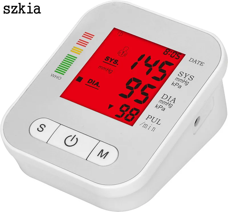 SZKIA three colour backlights digital blood pressure monitor sphygmomanometer blood pressure meter a blood pressure monitor