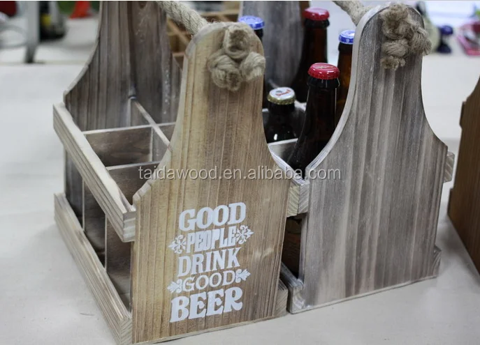 rustic wooden beer bottle glass carrier