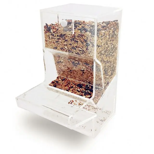 
APB 012 HANGING MINI TRANSPARENT ACRYLIC BIRD FEEDER,ACRYLIC BIRD FEEDER WITH 2 HOOKS,PLASTIC BIRD FOOD FEDER 