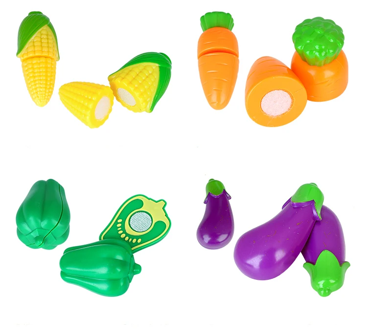Plastic Cutting Toys Fruit Kids Pretend Play Kitchen Toys Sets with Accessories and Knives