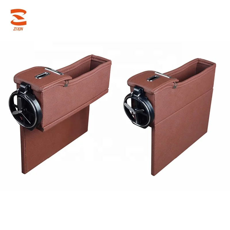 
PU Leather Car Seat Side Pocket with Coin Cup Holder Creative Console Drop Catcher Gap Filler Organizer Caddy 