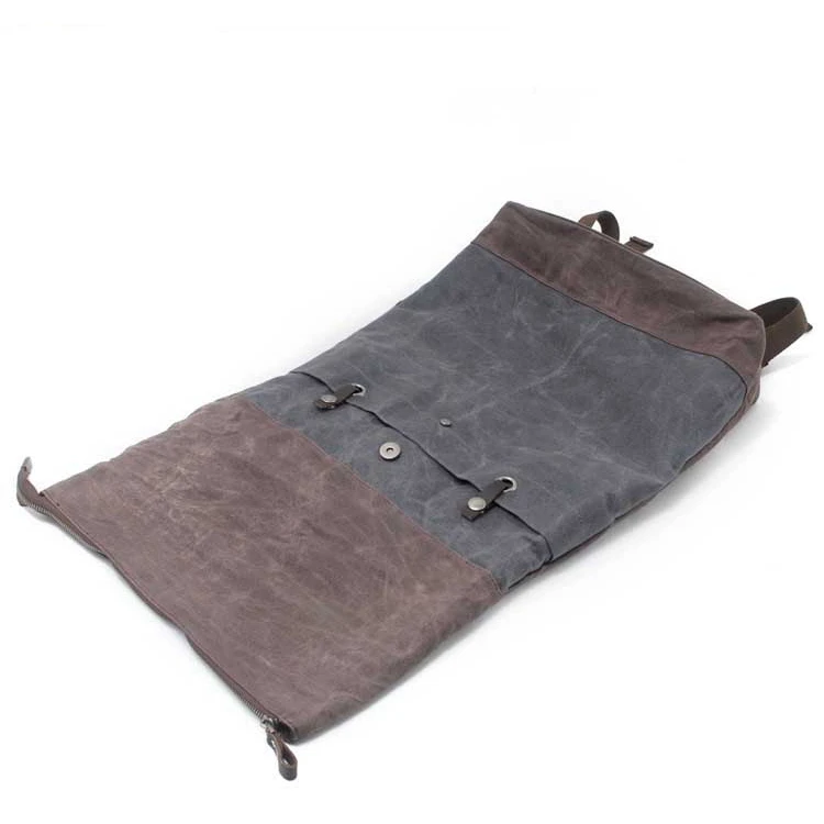 16950 wholesale custom logo vintage waxed waterproof roll up canvas men backpack , canvas bag