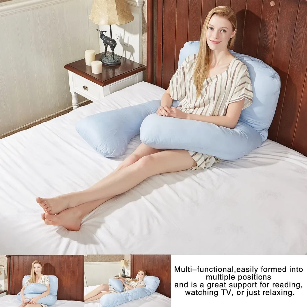 U Shaped Total Body Pillow For Side Sleeping, Contoured Maternity Pillow With Removable & Washable Cotton Cover
