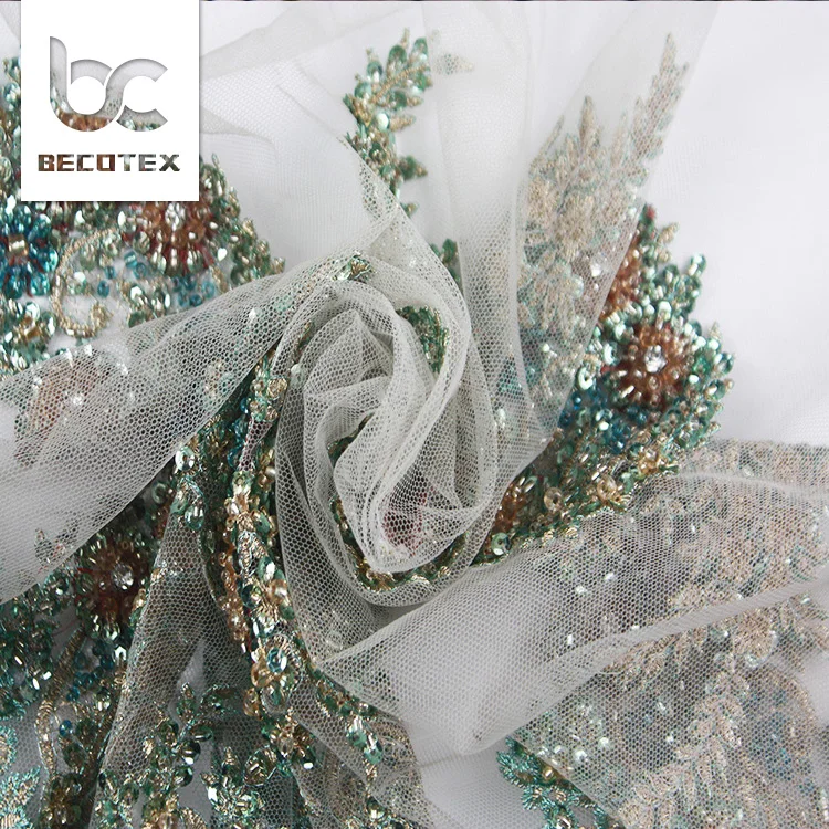 2024 colorful  embroidery beaded Lace Fabric for evening party