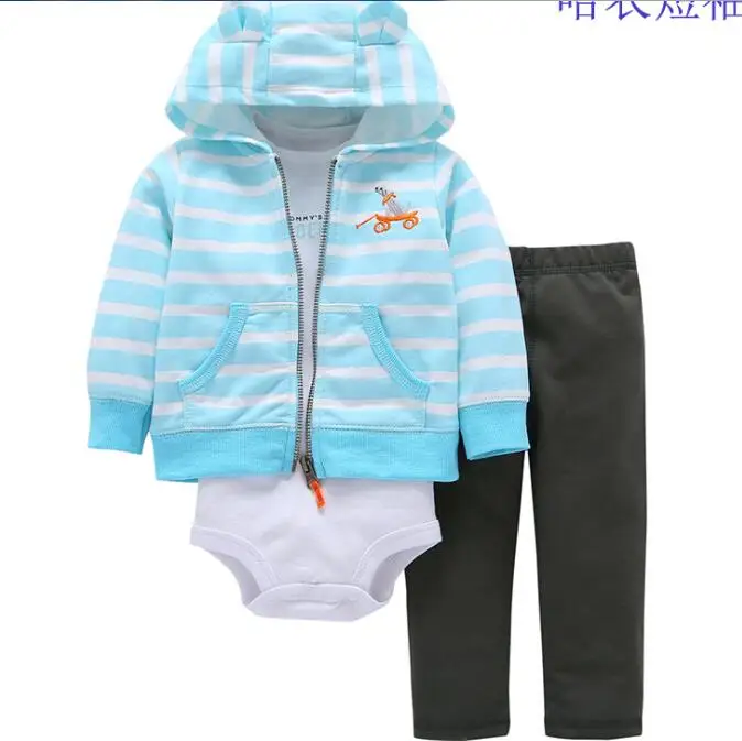 Fall winter 3pc pants set cotton newborn infant baby hoodie layette bodysuit onesie set